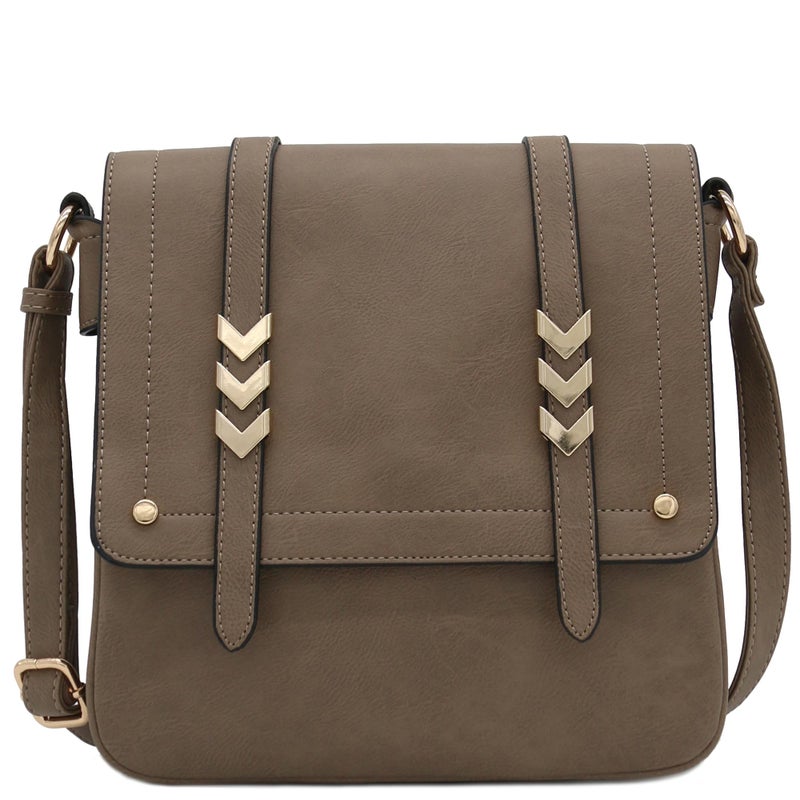 ALYSSA Double Compartment Large Flapover Crossbody Bag (Stone) - Image 1